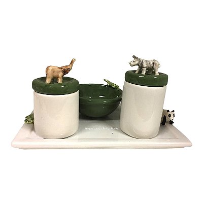 Kit Higiene De Cerâmica 4 Peças - Kit Safari/Oliva/Seda
