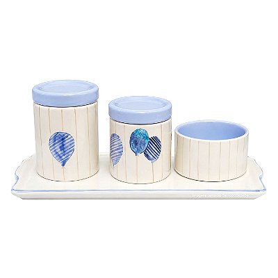 Kit Higiene De Cerâmica 4 Peças - Balão Azul