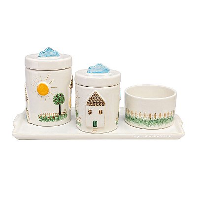 Kit Higiene De Cerâmica 4 Peças - Casinha