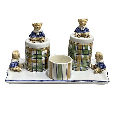 Kit Higiene De Cerâmica 4 Peças - Urso Hobby Xadrez
