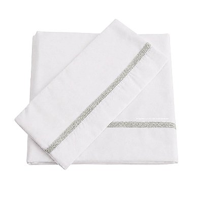 Jogo De Lençol 180 Fios - Branco/Acabamento Em Tricot Cinza Claro 869