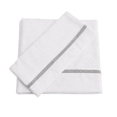 Jogo De Lençol 180 Fios - Branco/Acabamento Em Tricot Cinza Steal