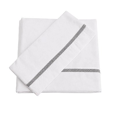 Jogo De Lençol 180 Fios - Branco/Acabamento Em Tricot Cinza New Grey