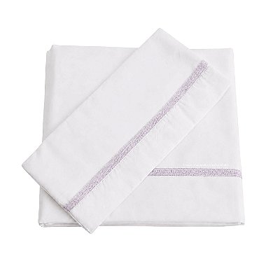 Jogo De Lençol 180 Fios - Branco/Acabamento Em Tricot Lilás Depeche