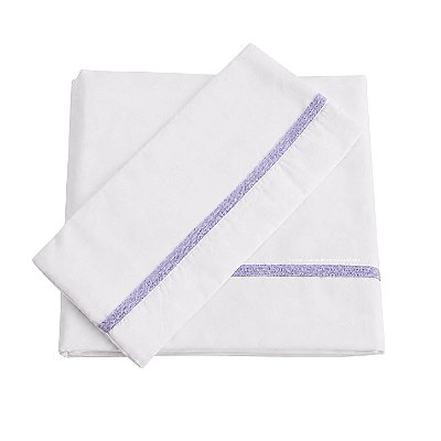 Jogo De Lençol 180 Fios - Branco/Acabamento Em Tricot Lilás Atlanta