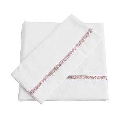 Jogo De Lençol 180 Fios - Branco/Acabamento Em Tricot Rosa Una