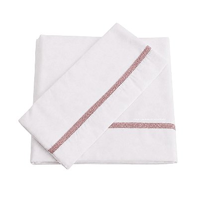 Jogo De Lençol 180 Fios - Branco/Acabamento Em Tricot M.Rosa