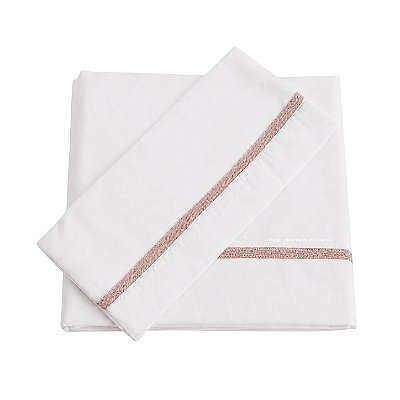 Jogo De Lençol 180 Fios - Branco/Acabamento Em Tricot Rosa Amaralina