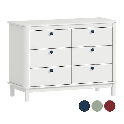 Cômoda Cromo Prisma Kurve - 6 Gavetas - Branco Fosco Com Puxadores Coloridos
