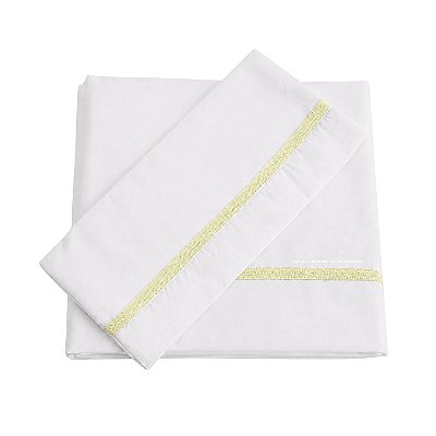 Jogo De Lençol 180 Fios - Branco/Acabamento Em Tricot Amarelo Charm