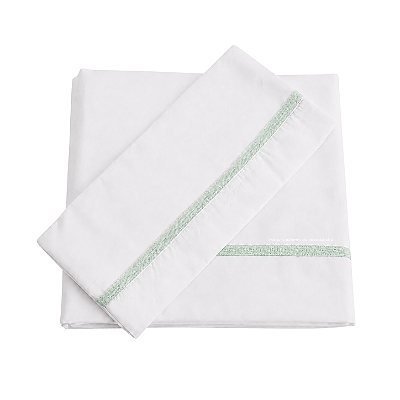 Jogo De Lençol 180 Fios - Branco/Acabamento Em Tricot Verdinho