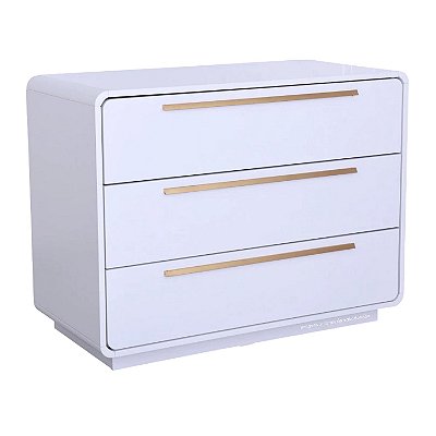 Cômoda Infantil Wave - 3 Gavetas - Branco Com Puxador Dourado