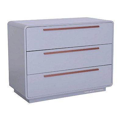 Cômoda Infantil Wave - 3 Gavetas - Cinza Com Puxador Cobre