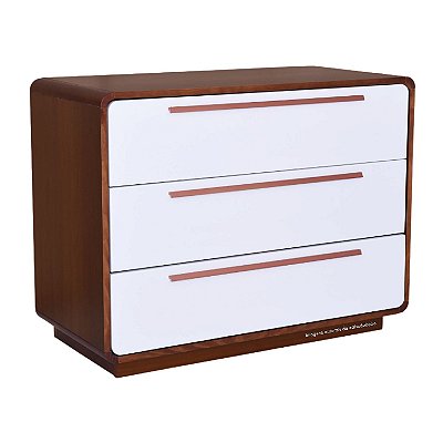 Cômoda Infantil Wave - 3 Gavetas - Corpo Mel/Gavetas Brancas Com Puxador Cobre