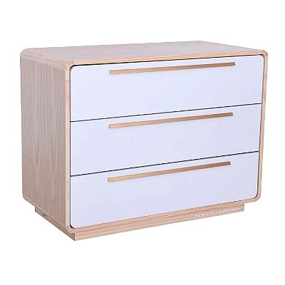 Cômoda Infantil Wave - 3 Gavetas - Corpo Nature/Gavetas Brancas Com Puxador Dourado
