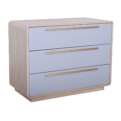 Cômoda Infantil Wave - 3 Gavetas - Corpo Nature/Gavetas Cinzas Com Puxador Dourado