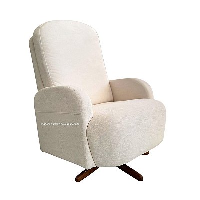 Poltrona De Amamentação Melinda - Balanço E Giro Estrela - Tecido TB620 - Bouclê Natural - prontaentrega