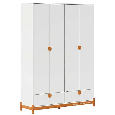 Guarda-Roupa Infantil Lamê 4 Portas + 2 Gavetas - Branco/Carvalho Avelã
