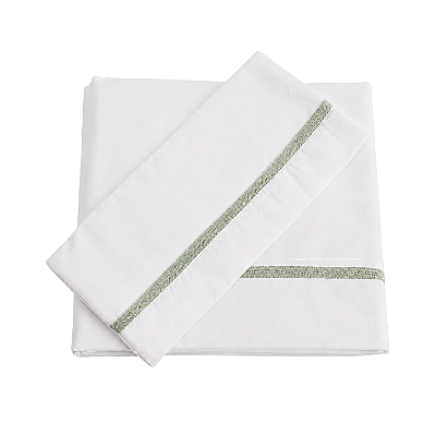 Jogo De Lençol 180 Fios - Branco/Acabamento Em Tricot Verde Limonada