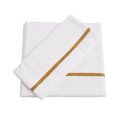 Jogo De Lençol 180 Fios - Branco/Acabamento Em Tricot Mostarda Leme