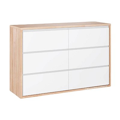 Cômoda Infantil 6 Gavetas Wood - Branco Com Carvalho