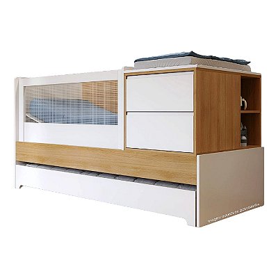 Berço Cômoda Multifuncional Com Anti Refluxo Sol E Mar - Branco/Carvalho Treviso
