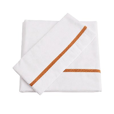 Jogo De Lençol 180 Fios - Branco/Acabamento Em Tricot Laranja Dune