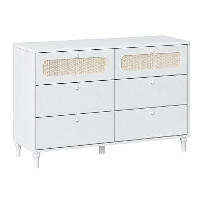 Cômoda Infantil 6 Gavetas - Fofura - Branco Com Rattan