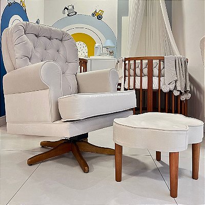 Poltrona De Amamentação Comfort - Mecanismo Balanço E Giro - Veludo Bege - prontaentrega
