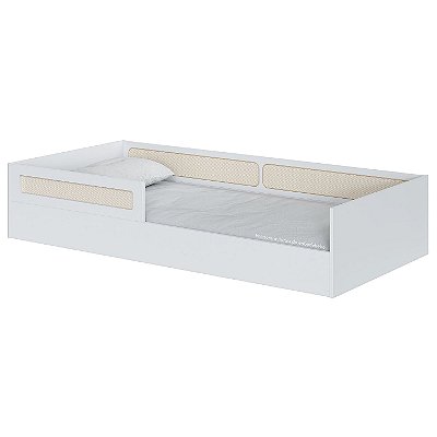 Cama Montessoriana Solteiro Com Rattan Divertidamente - Branco