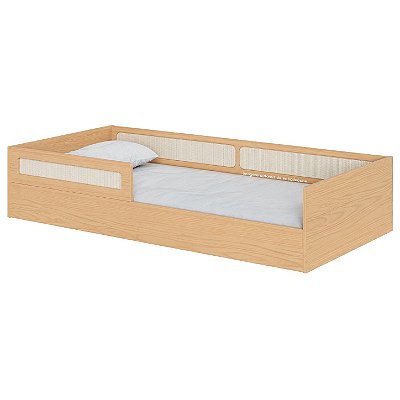 Cama Montessoriana Solteiro Com Rattan Divertidamente - Nature
