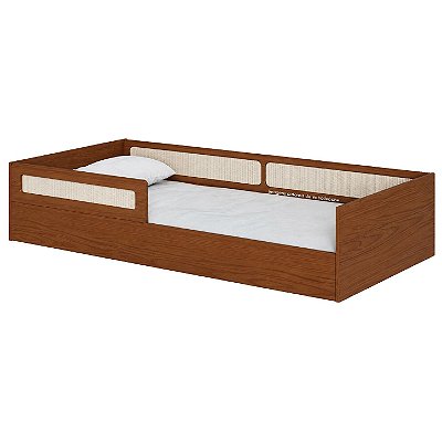 Cama Montessoriana Solteiro Com Rattan Divertidamente - Carvalho