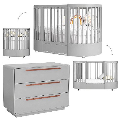 Conjunto Berço E Cômoda Wave - Cinza