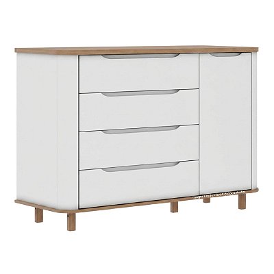 Cômoda Olivia Fraldário Com Pé Quadrado - Com Porta - Branco Com Cinamomo