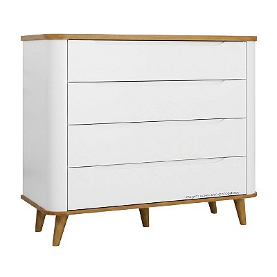 Cômoda Olívia 4 Gavetas - Com Pé Cônico - Branco Com Cinamomo
