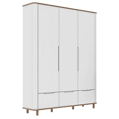 Guarda-Roupa Olívia 3 Portas - Com Pé Quadrado - Branco Com Cinamomo