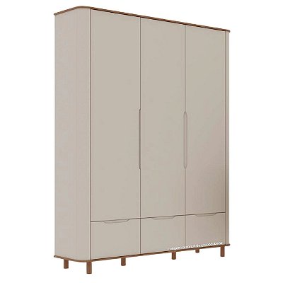 Guarda-Roupa Olívia 3 Portas - Com Pé Quadrado - Off White Com Cinamomo