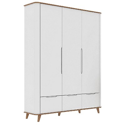 Guarda-Roupa Olívia 3 Portas - Com Pé Cônico - Branco Com Cinamomo