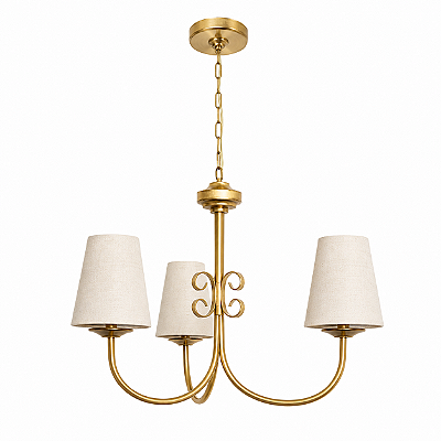 Lustre Dourado Liso - 3 Braços Cúpulas