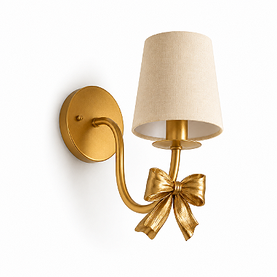 Luminária Arandela - Laço Dourado e Cúpula Bege