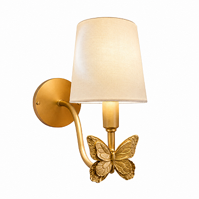 Luminária Arandela - Borboleta Dourado e Cúpula Bege