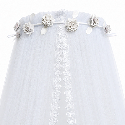 Dossel Mosquiteiro De Parede - 2 Peças - Flor Branco e Mosquiteiro com Renda