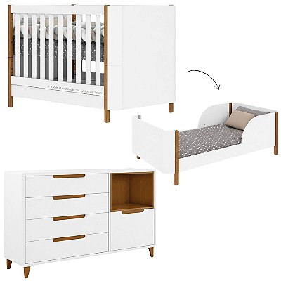 Conjunto Berço 2 Em 1 E Cômoda Capri - Branco