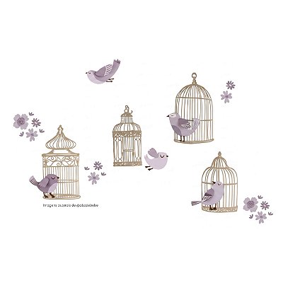 Painel Decorativo De Parede Com Gaiolas E Pássaros - Pássaros - 98010