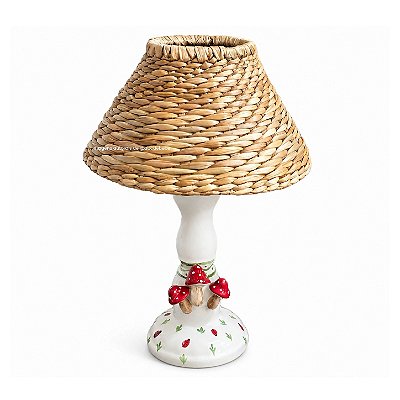 Abajur Cêramica Antique GR/Cogumelos - Com Cúpula