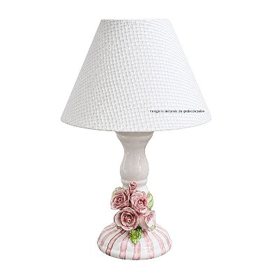 Abajur Cerâmica Antique GR/Rosas - Com Cúpula