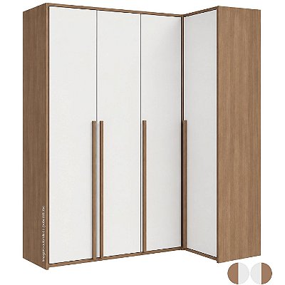 Guarda-Roupa Modulado 4 Portas Em L - Carvalho Malva/Branco
