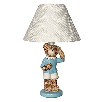 Abajur Cêramica Ursinho Hobby/Azul - Com Cúpula