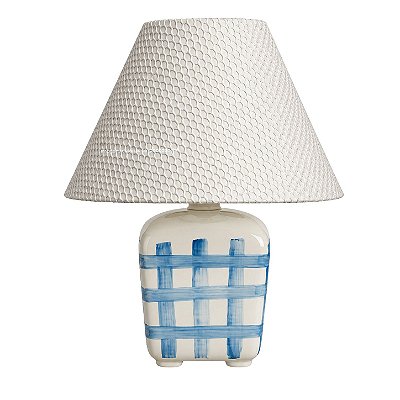 Abajur Cêramica Quadrado Xadrez/Azul - Com Cúpula