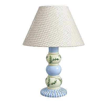 Abajur Cêramica 3 Bolas Azul E Verde - Com Cúpula